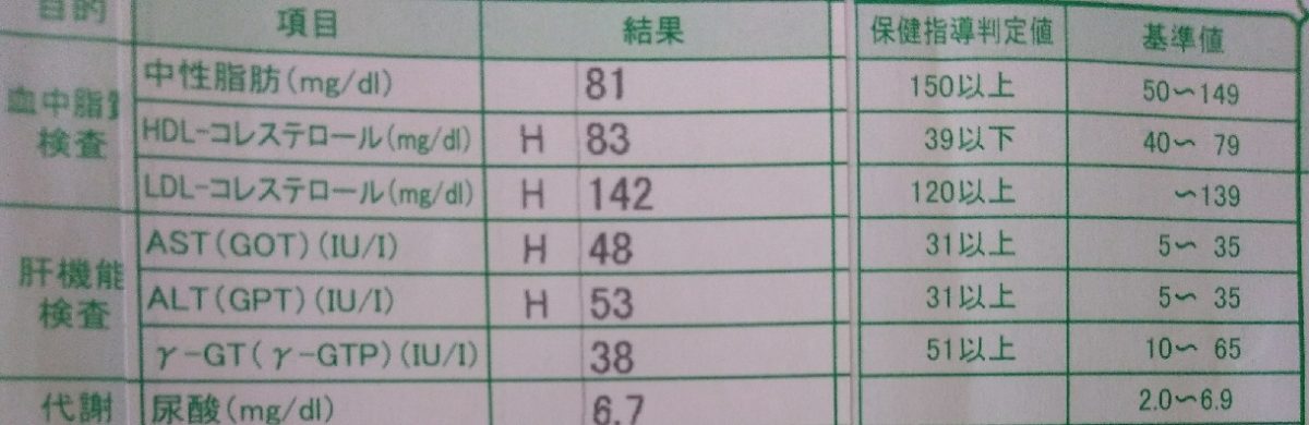 健康診断の肝機能検査でAST(GOT)とALT(GPT)が基準値よりかなり高かったのでお酒は隔日に…